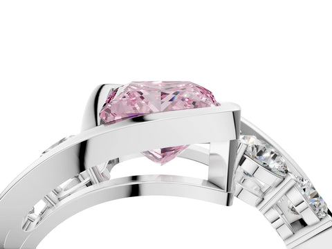White gold Bezel Set Fancy Pink Princess Cut Diamond Split Shank Ring_4