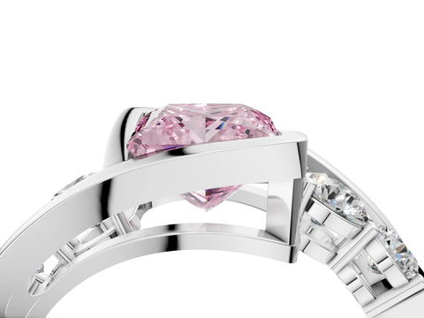 White gold Bezel Set Fancy Pink Princess Cut Diamond Split Shank Ring_52