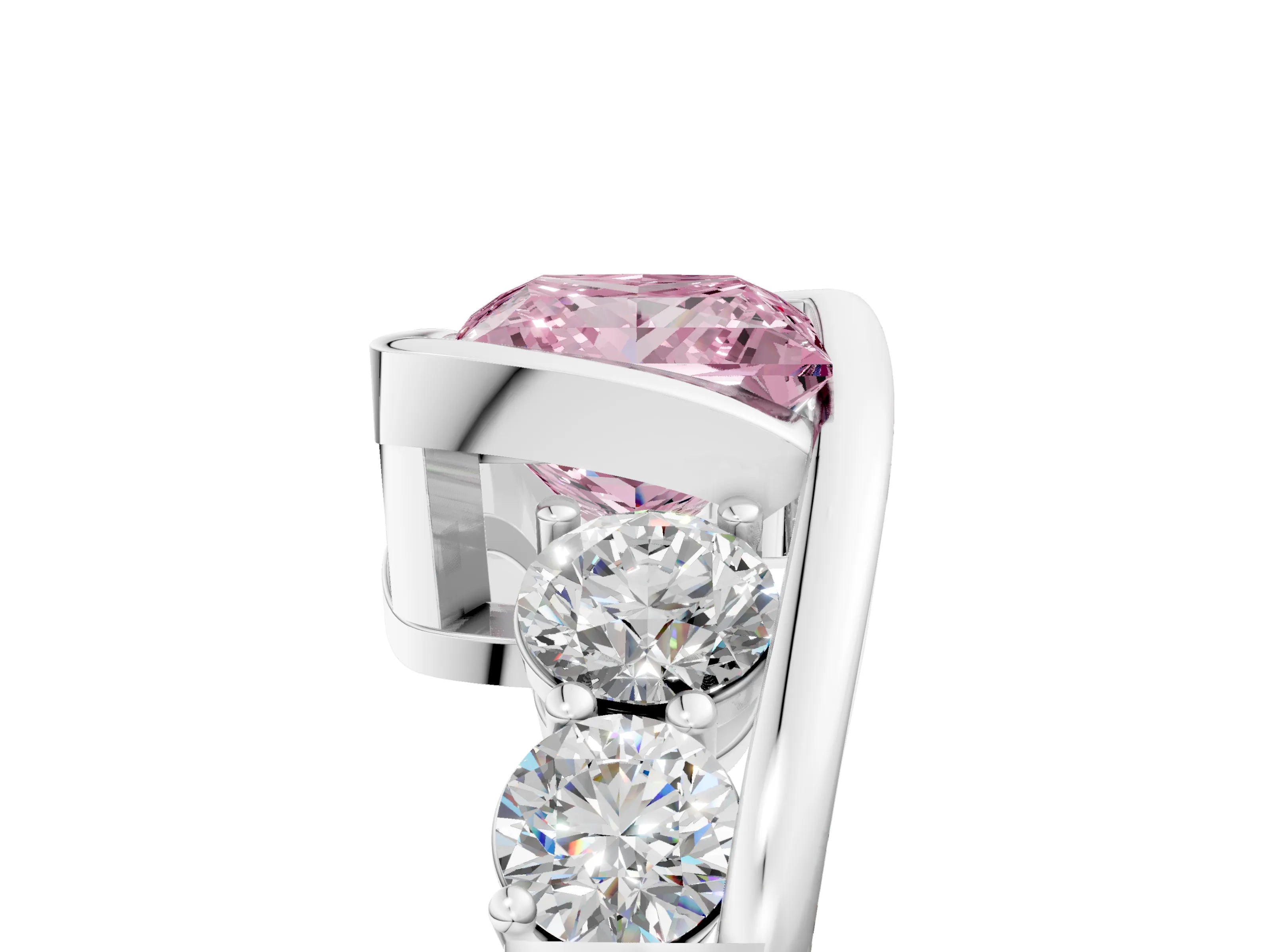 White gold Bezel Set Fancy Pink Princess Cut Diamond Split Shank Ring_5