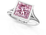 White gold Bezel Set Fancy Pink Princess  Cut Solitaire Ring with Tapered Band 1