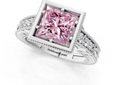 White gold Bezel Set Fancy Pink Princess  Diamond Milgrain Pave Engagement Ring_1