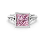 White gold Bezel Set Fancy Pink Princess  Solitaire Diamond Ring with Smooth Band