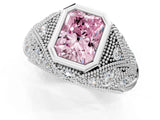 White gold Bezel Set Fancy Pink Radiant Cut Diamond Milgrain Band Ring_1