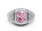White gold Bezel Set Fancy Pink Radiant Cut Diamond Milgrain Band Ring