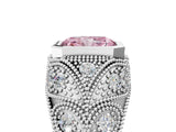 White gold Bezel Set Fancy Pink Radiant Cut Diamond Milgrain Band Ring_5