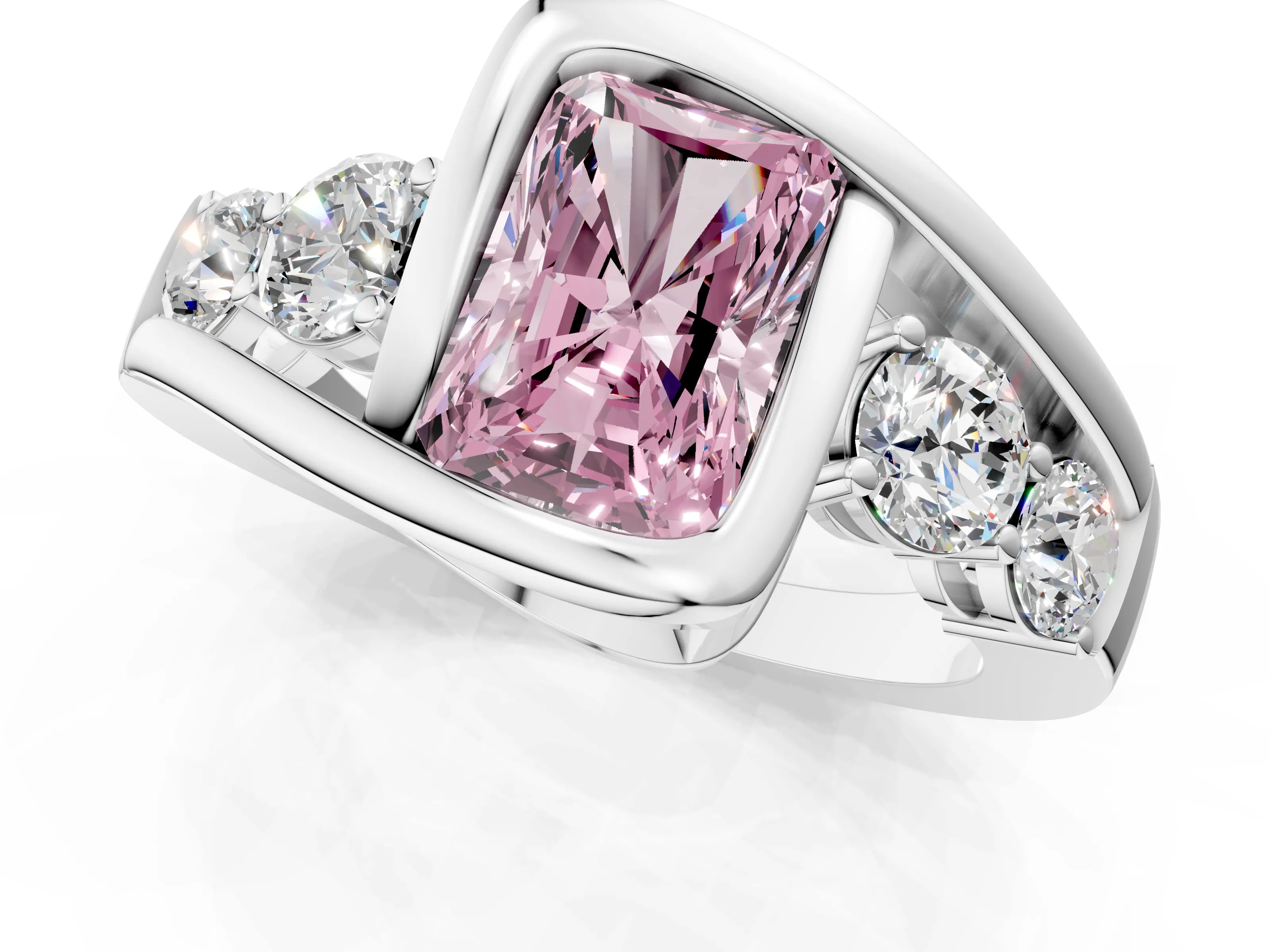 White gold Bezel Set Fancy Pink Radiant Cut Diamond Split Shank Ring_1