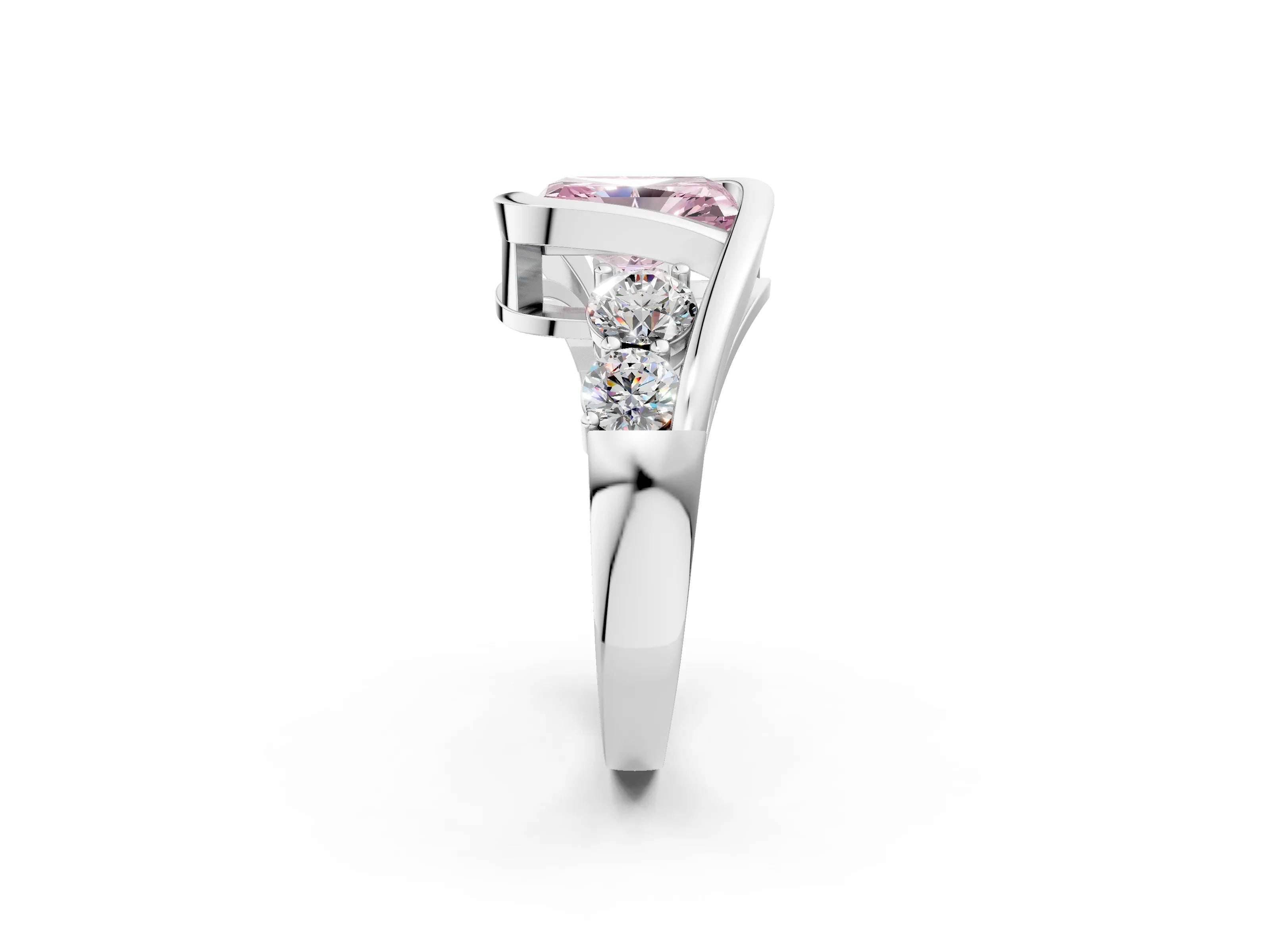 White gold Bezel Set Fancy Pink Radiant Cut Diamond Split Shank Ring_2