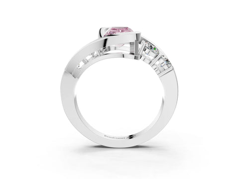 White gold Bezel Set Fancy Pink Radiant Cut Diamond Split Shank Ring_3