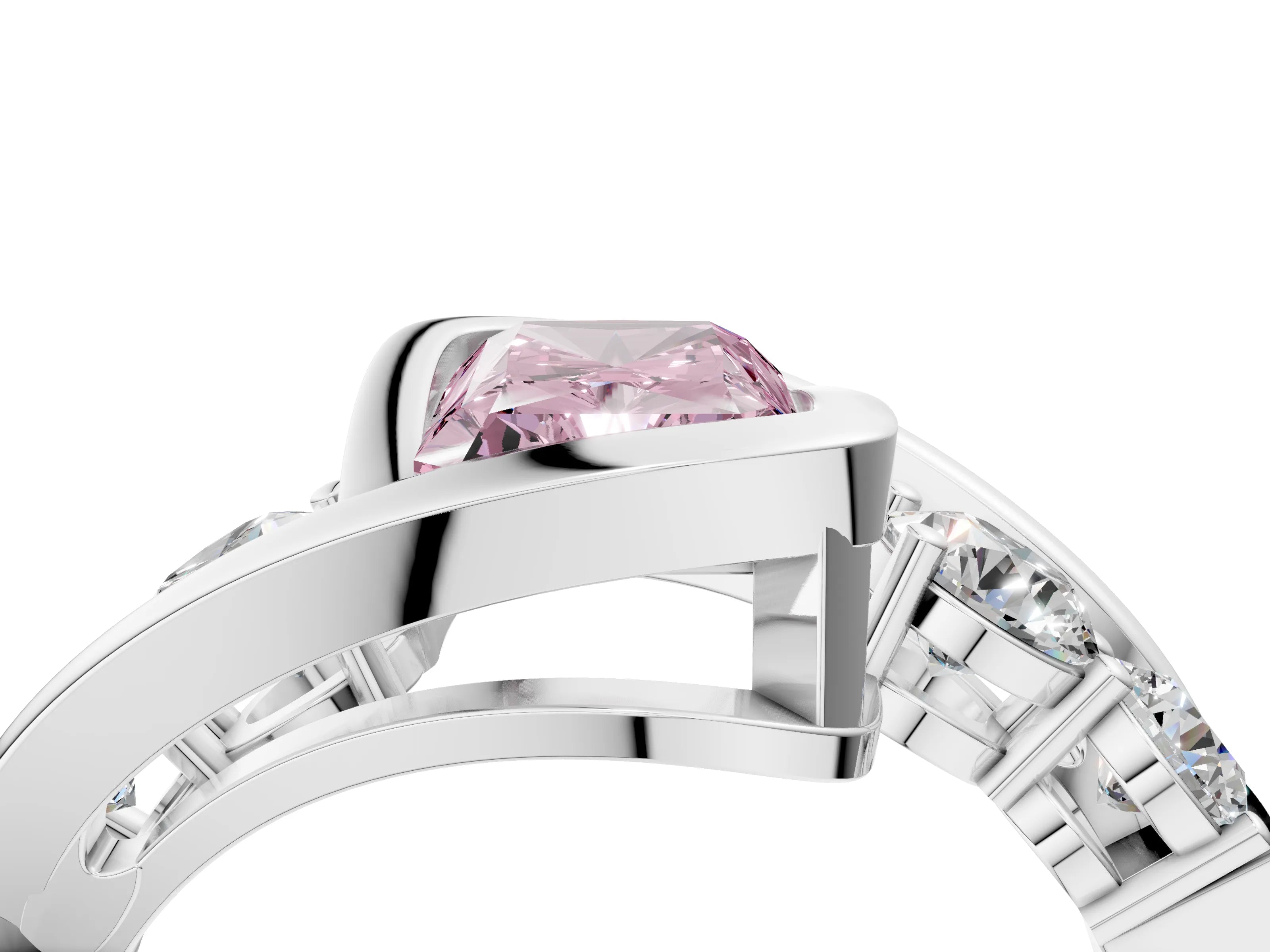White gold Bezel Set Fancy Pink Radiant Cut Diamond Split Shank Ring_4