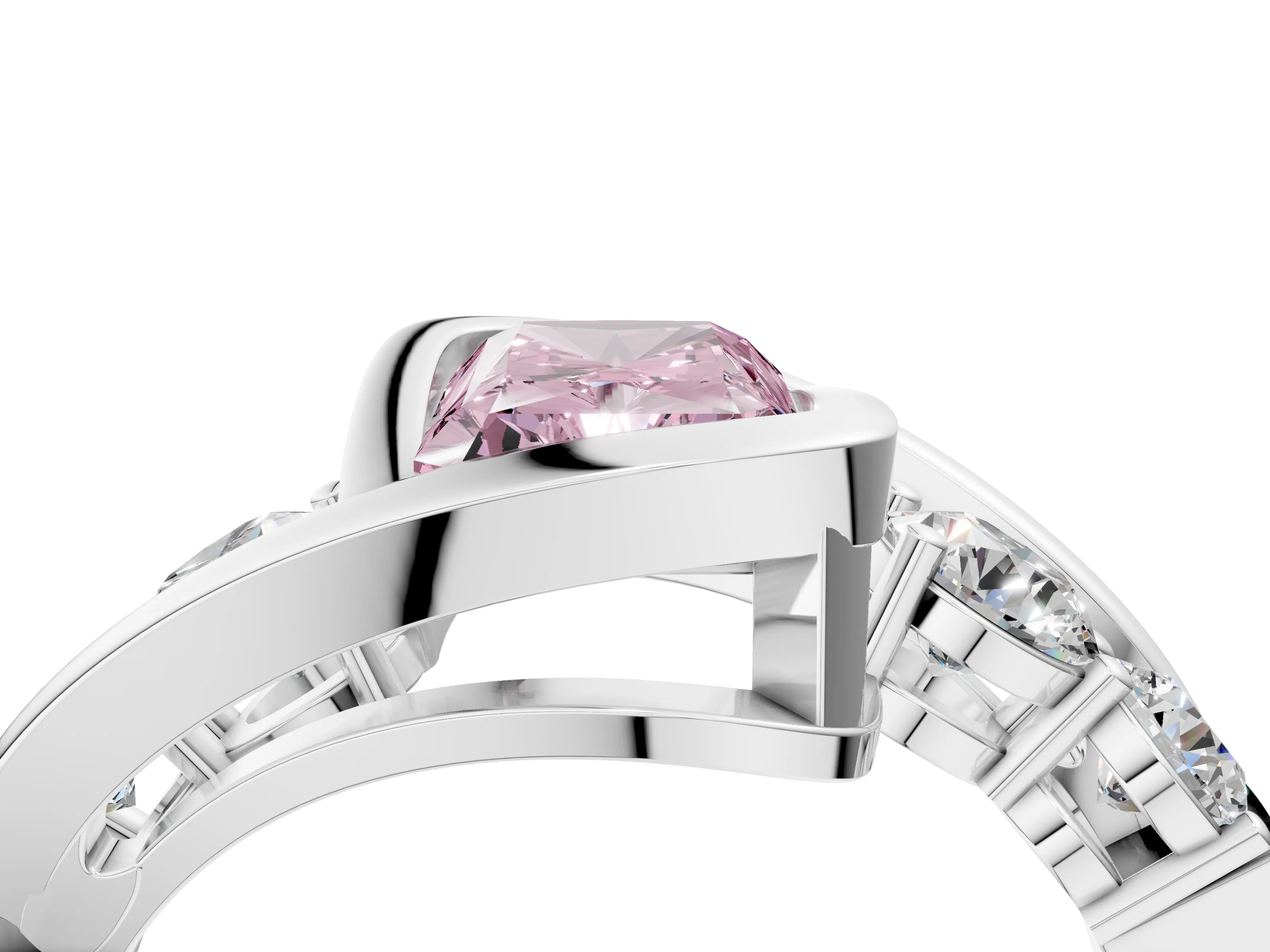White gold Bezel Set Fancy Pink Radiant Cut Diamond Split Shank Ring_50