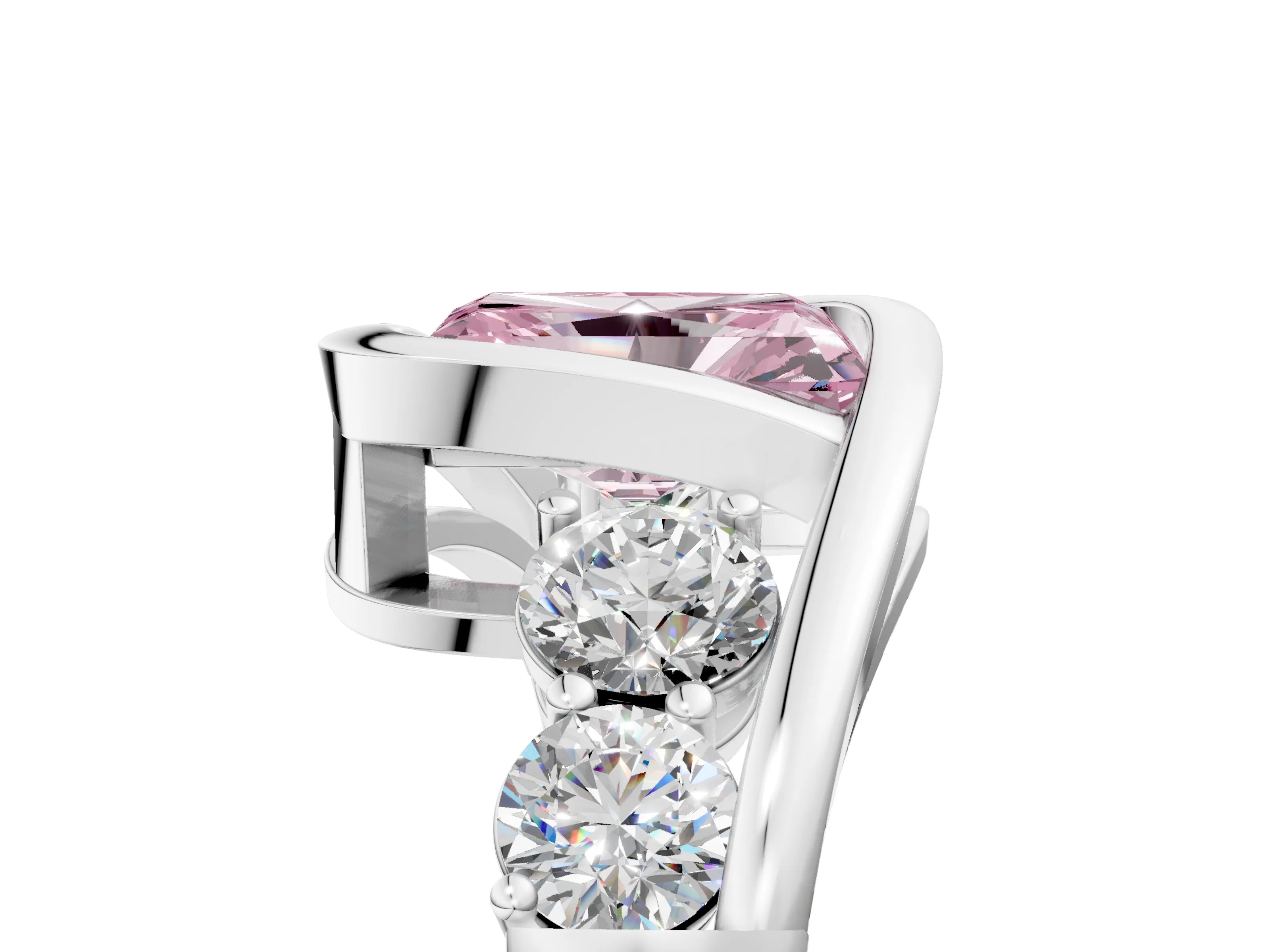 White gold Bezel Set Fancy Pink Radiant Cut Diamond Split Shank Ring_5