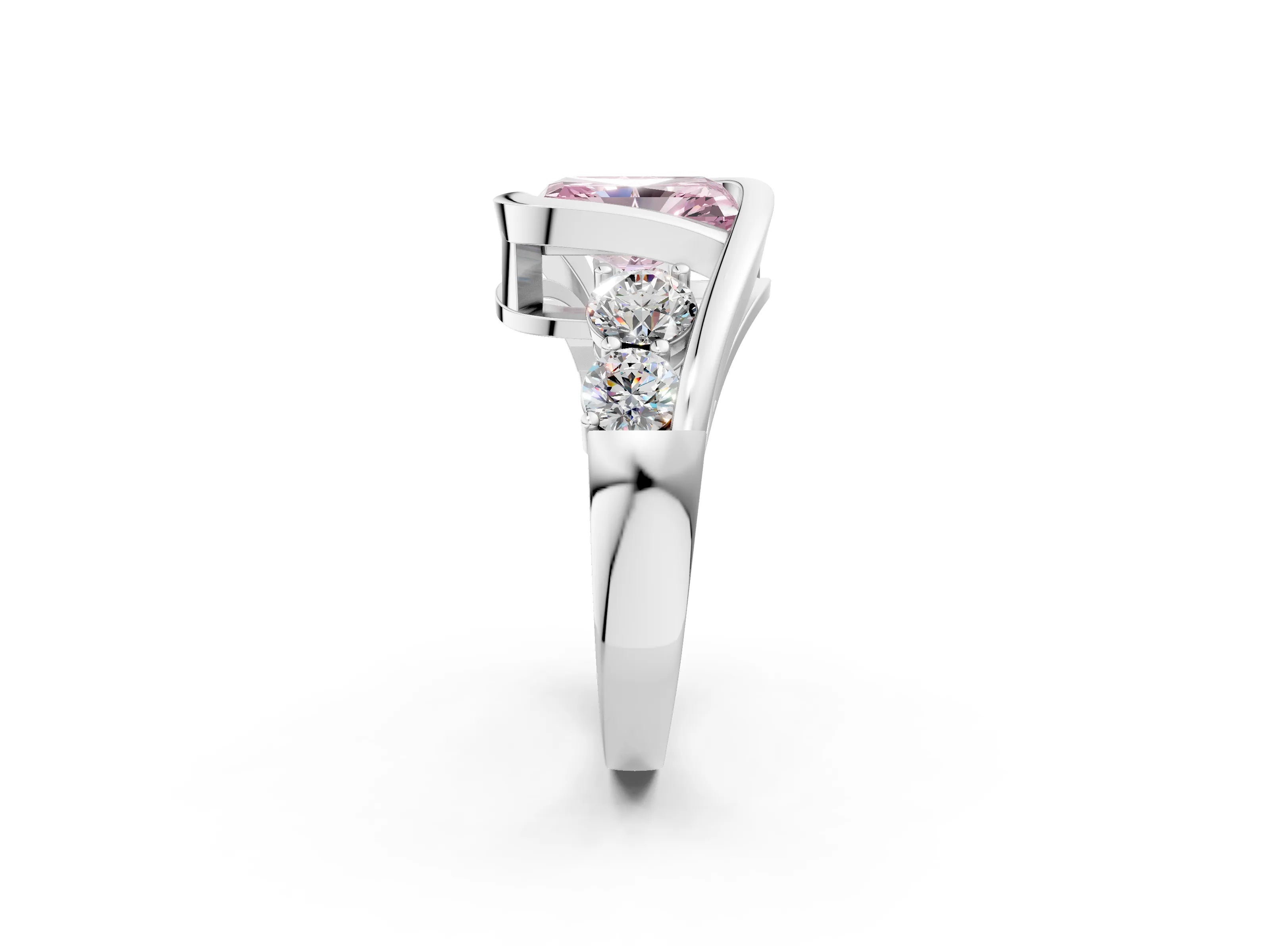 White gold Bezel Set Fancy Pink Radiant Cut Diamond Split Shank Ring_62