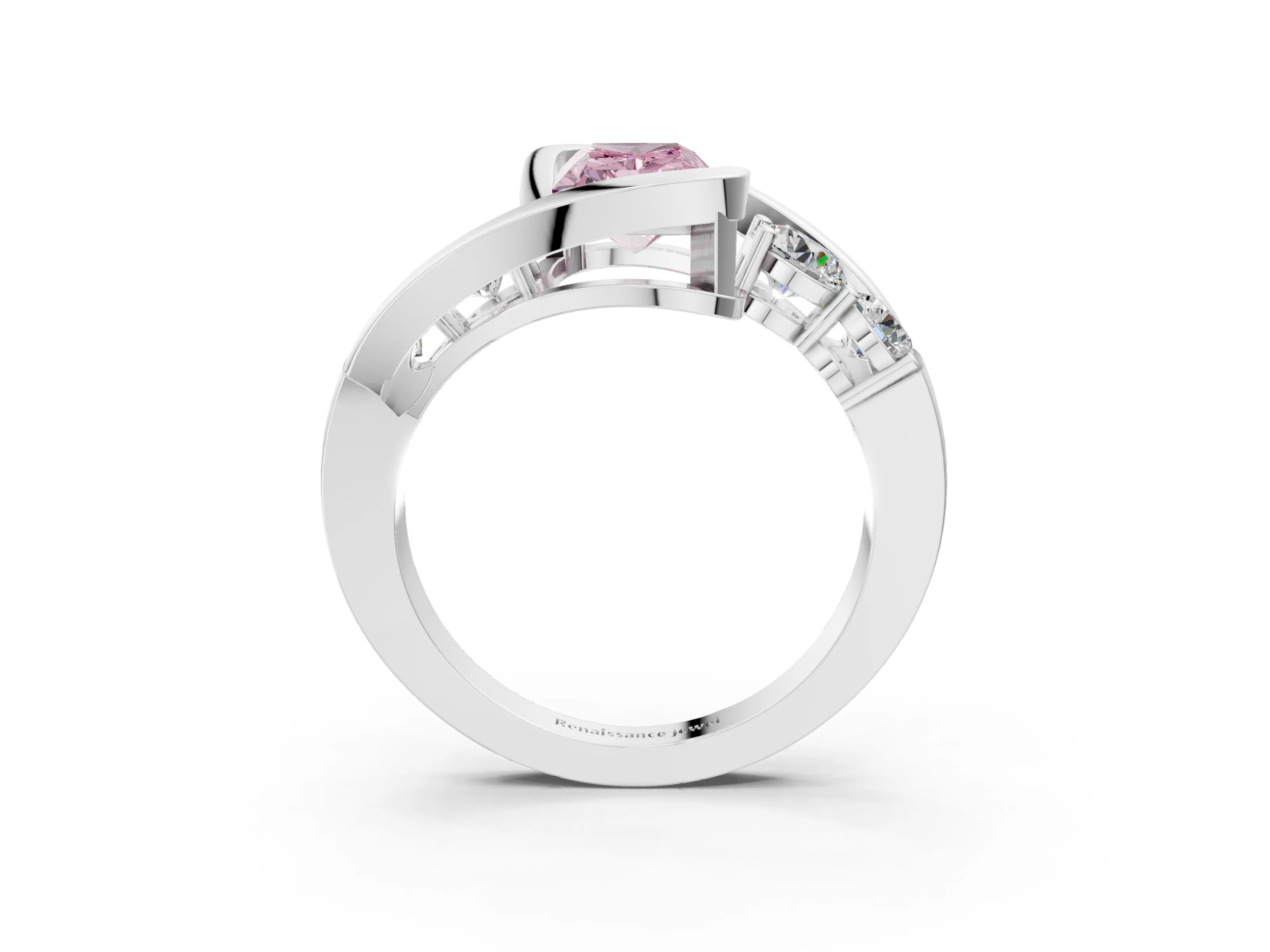 White gold Bezel Set Fancy Pink Radiant Cut Diamond Split Shank Ring_64