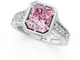 White gold Bezel Set Fancy Pink Radiant  Diamond Milgrain Pave Engagement Ring_29