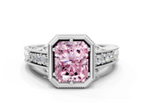 White gold Bezel Set Fancy Pink Radiant  Diamond Milgrain Pave Engagement Ring_32