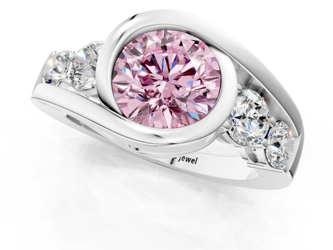 White gold Bezel Set Fancy Pink Round Cut Diamond Split Shank Ring_1