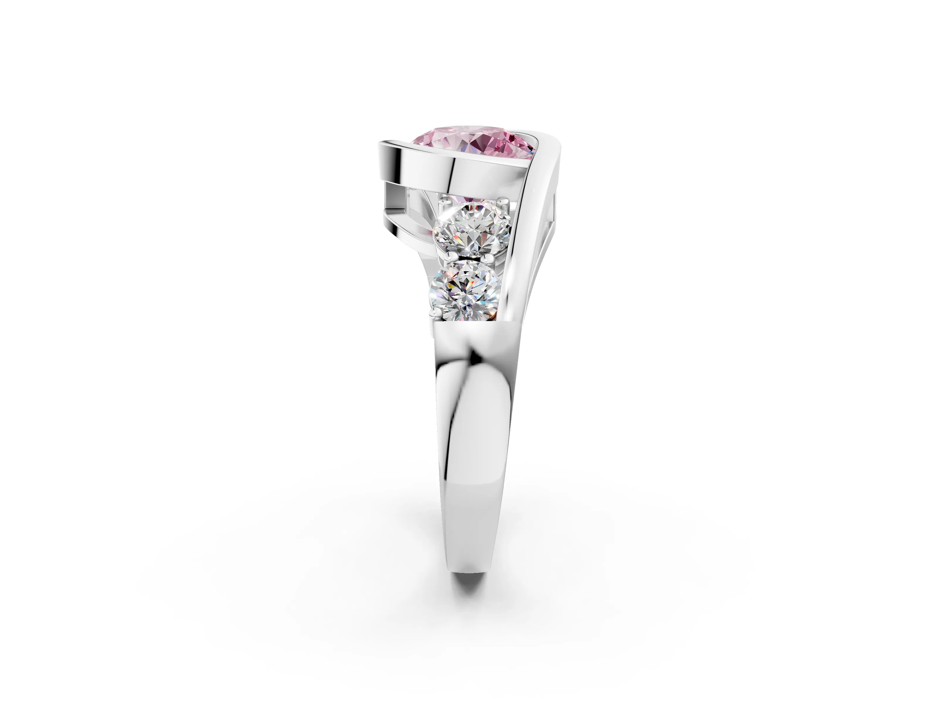 White gold Bezel Set Fancy Pink Round Cut Diamond Split Shank Ring_2