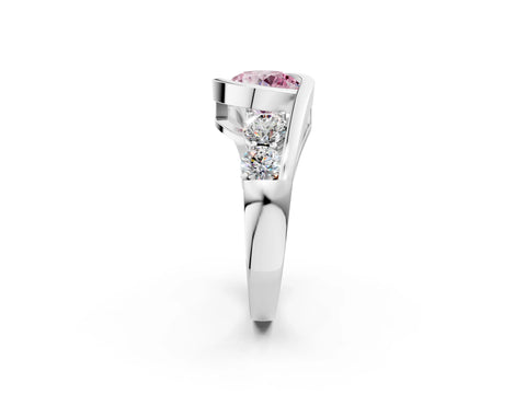 White gold Bezel Set Fancy Pink Round Cut Diamond Split Shank Ring_2