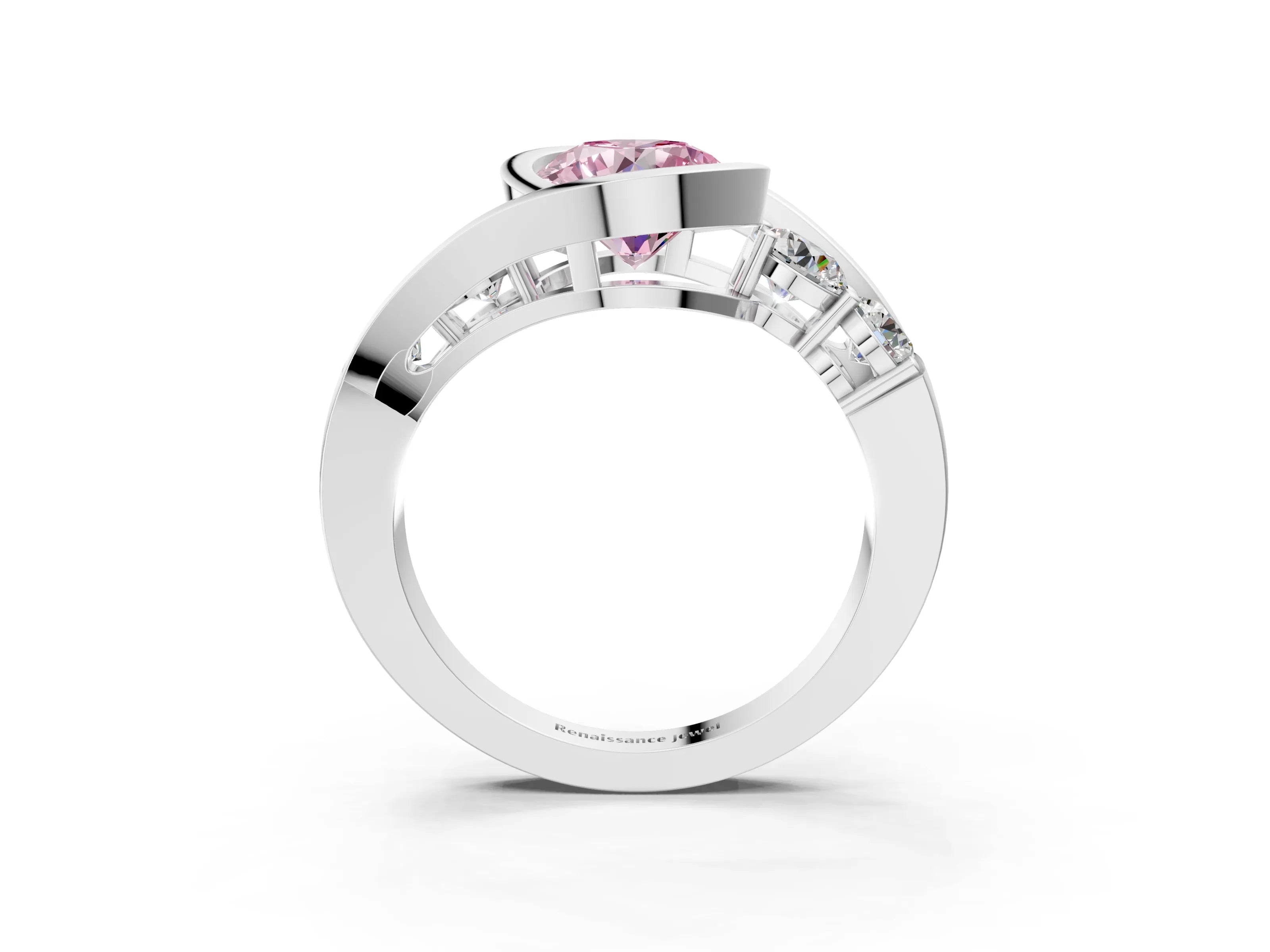 White gold Bezel Set Fancy Pink Round Cut Diamond Split Shank Ring_3
