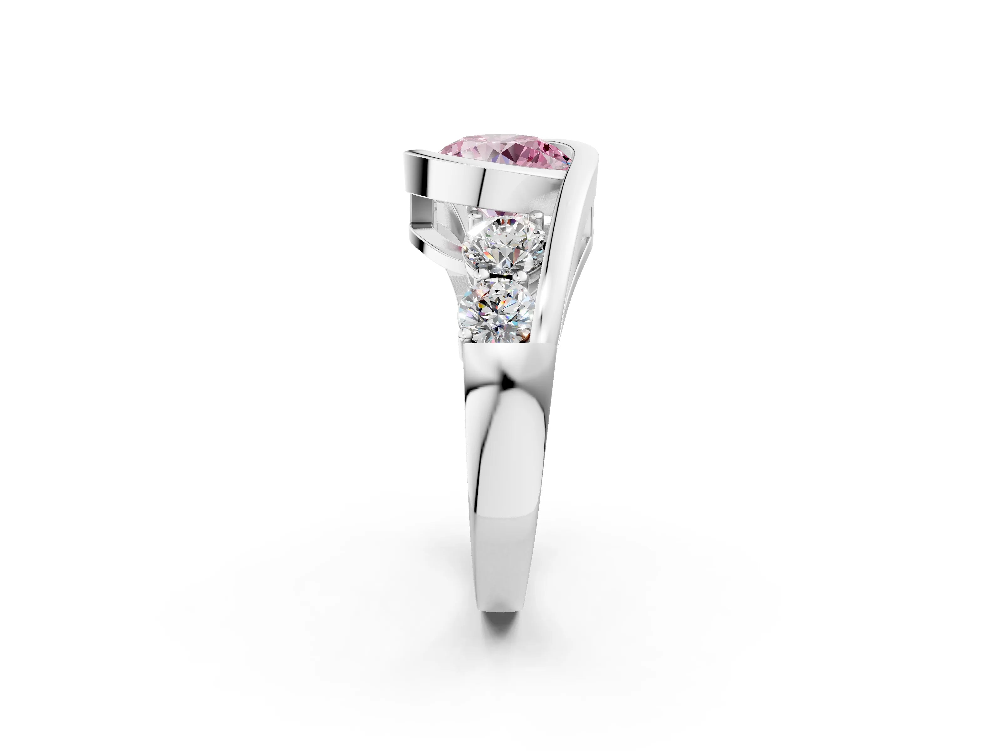 White gold Bezel Set Fancy Pink Round Cut Diamond Split Shank Ring_32