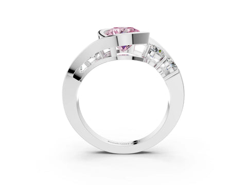 White gold Bezel Set Fancy Pink Round Cut Diamond Split Shank Ring_33