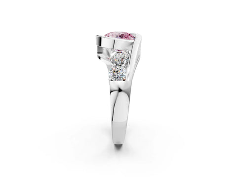 White gold Bezel Set Fancy Pink Round Cut Diamond Split Shank Ring_38