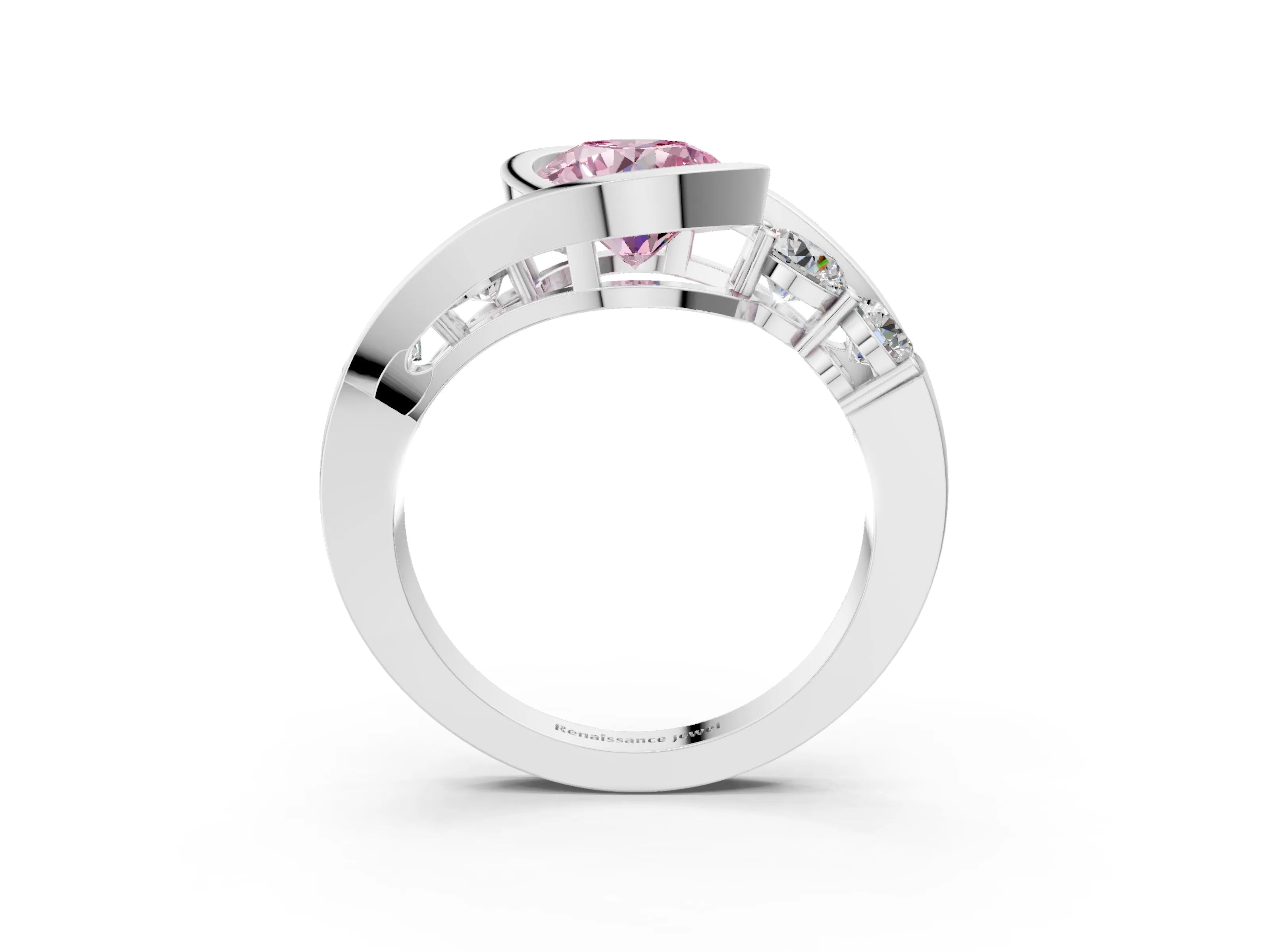 White gold Bezel Set Fancy Pink Round Cut Diamond Split Shank Ring_39