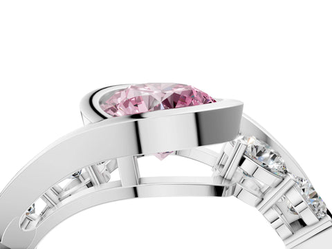 White gold Bezel Set Fancy Pink Round Cut Diamond Split Shank Ring_4