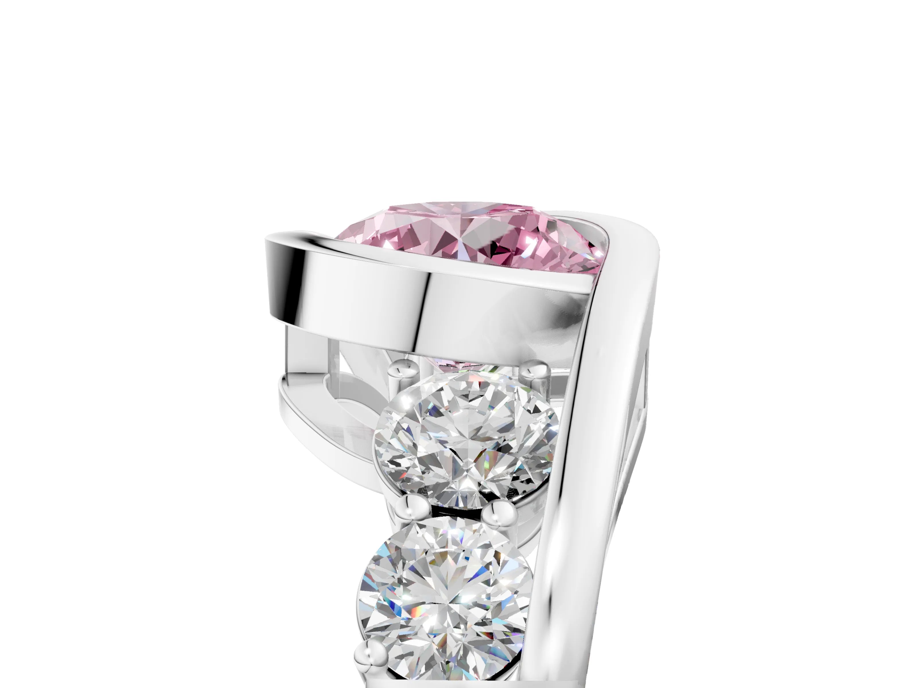 White gold Bezel Set Fancy Pink Round Cut Diamond Split Shank Ring_5