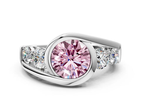White gold Bezel Set Fancy Pink Round Cut Diamond Split Shank Ring