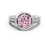 White gold Bezel Set Fancy Pink Round  Diamond Milgrain Pave Engagement Ring