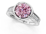 White gold Bezel Set Fancy Pink Round  Diamond Milgrain Pave Engagement Ring_1