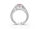 White gold Bezel Set Fancy Pink Round  Diamond Milgrain Pave Engagement Ring_3