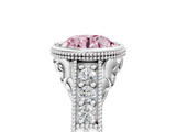White gold Bezel Set Fancy Pink Round  Diamond Milgrain Pave Engagement Ring_5