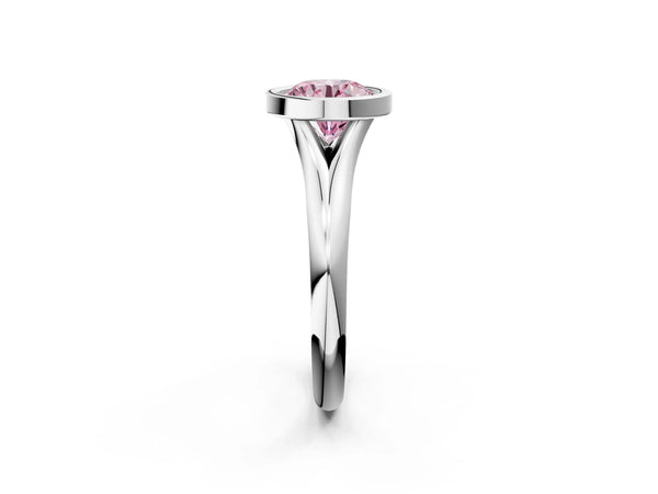 White gold Bezel Set Fancy Pink Round  Solitaire Diamond Ring with Smooth Band