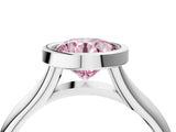 White gold Bezel Set Fancy Pink Round  Solitaire Diamond Ring with Smooth Band 4