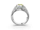 White gold Bezel Set Fancy Yellow Asscher Cut Diamond Milgrain Band Ring_3
