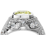 White gold Bezel Set Fancy Yellow Asscher Cut Diamond Milgrain Band Ring_4