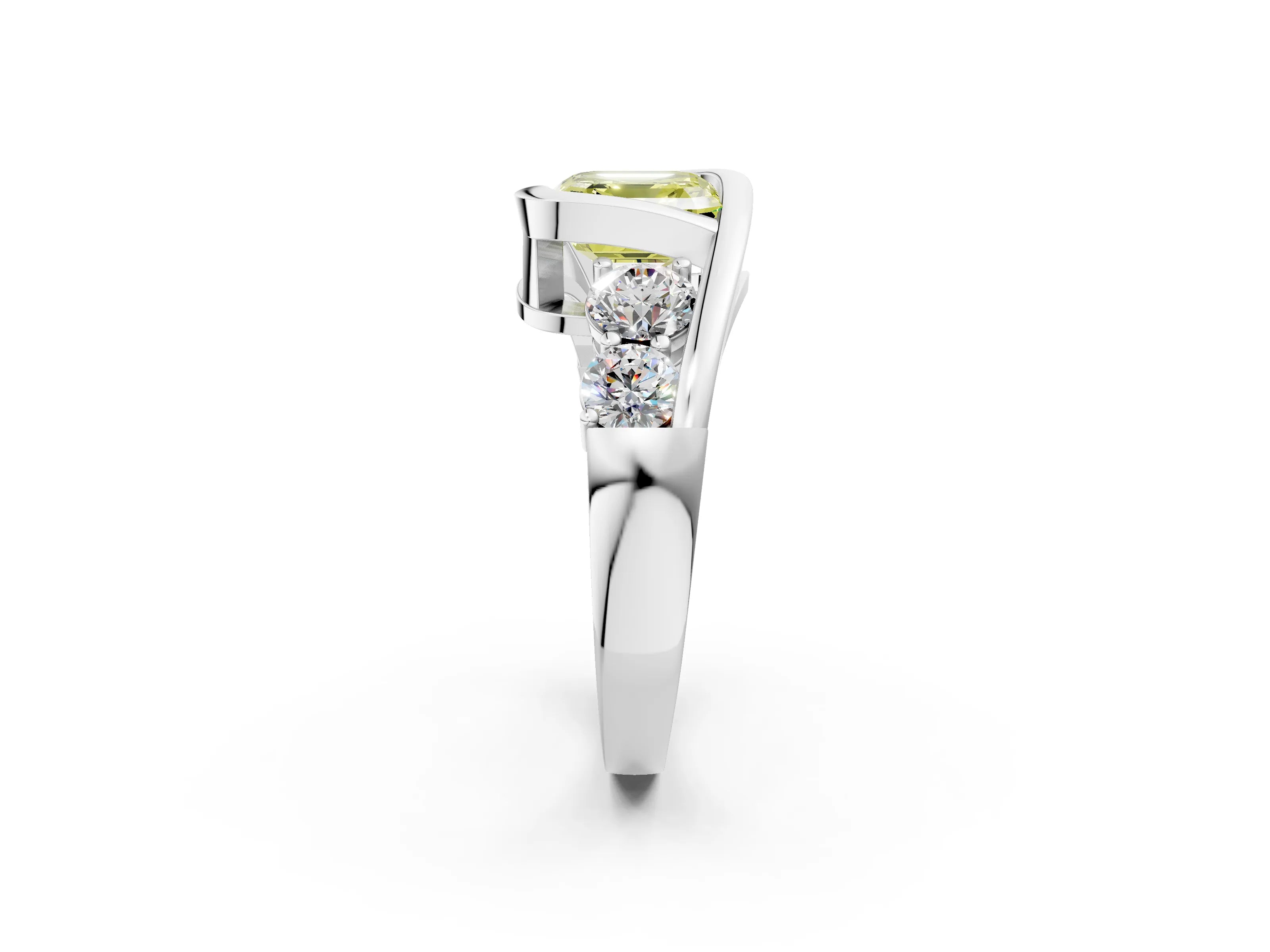 White gold Bezel Set Fancy Yellow Asscher Cut Diamond Split Shank Ring_2