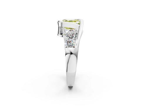 White gold Bezel Set Fancy Yellow Asscher Cut Diamond Split Shank Ring_2