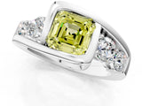 White gold Bezel Set Fancy Yellow Asscher Cut Diamond Split Shank Ring_37