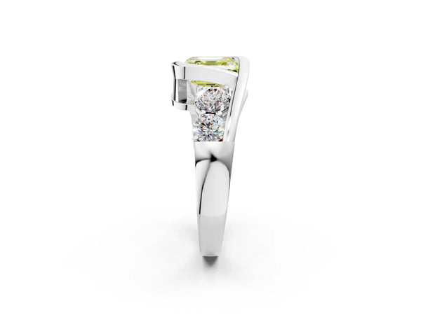 White Gold Asscher Cut Bezel Bypass Engagement Ring Setting for Fancy Yellow Center