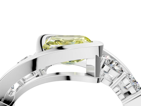 White gold Bezel Set Fancy Yellow Asscher Cut Diamond Split Shank Ring_4