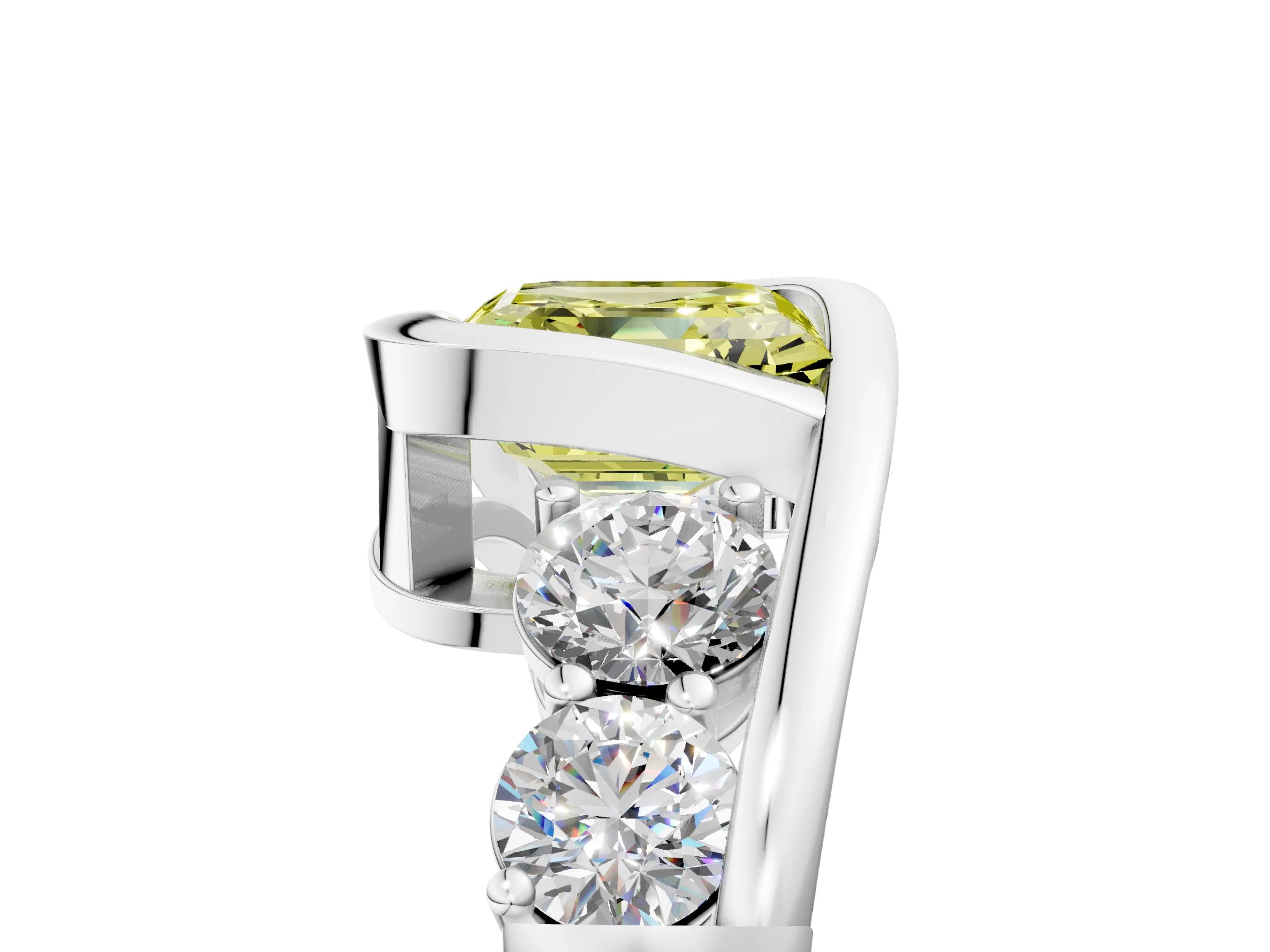 White gold Bezel Set Fancy Yellow Asscher Cut Diamond Split Shank Ring_5