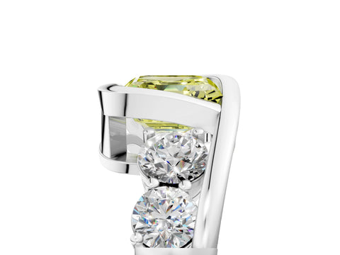 White gold Bezel Set Fancy Yellow Asscher Cut Diamond Split Shank Ring_5