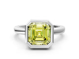 White gold Bezel Set Fancy Yellow Asscher Cut Solitaire Engagement Ring with Classic Band