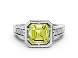 White gold Bezel Set Fancy Yellow Asscher  Diamond Milgrain Pave Engagement Ring_17