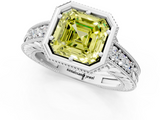 White gold Bezel Set Fancy Yellow Asscher  Diamond Milgrain Pave Engagement Ring_18