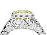 White gold Bezel Set Fancy Yellow Asscher  Diamond Milgrain Pave Engagement Ring_26