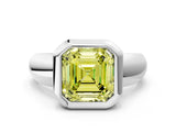White gold Bezel Set Fancy Yellow Asscher  Solitaire Ring with Wide Band 1